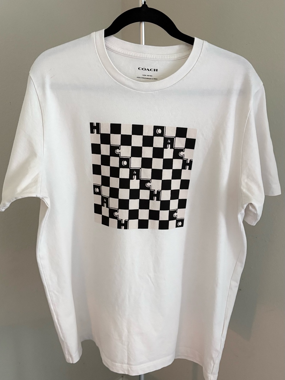 COACH White Tee with Black Logo Tag